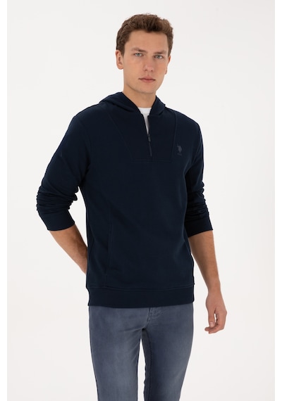 U.S. Polo Assn. Erkek Regular Fit Yarım Fermuarlı Kapüşonlu Lacivert Sweatshirt 50316391-VR033