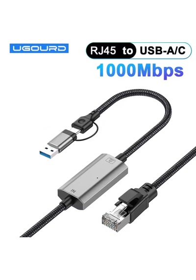 Ugourd 1.20 Metre 1000-mbps Rj45 Ethernet Dönüştürücü Type-c+usb