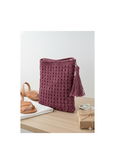 Execanta Çapraz Çanta Püsküllü Kağıt İp Örme Bordo 18x21x55 Bordo