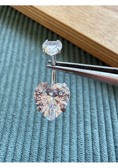 %100 316 L Cerrahi Çelik Büyük Kalp Modeli Çelik Göbek Piercingi 10 Mm Gümüş