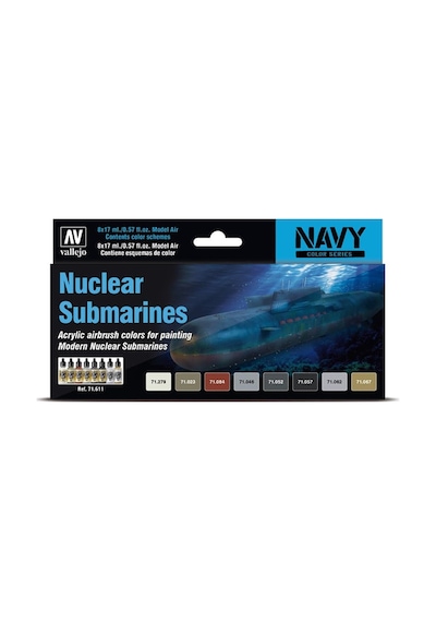 Vallejo 71611 8x18 Ml. Nuclear Submarines, Model Air Serisi Model Boyası Seti Renkli