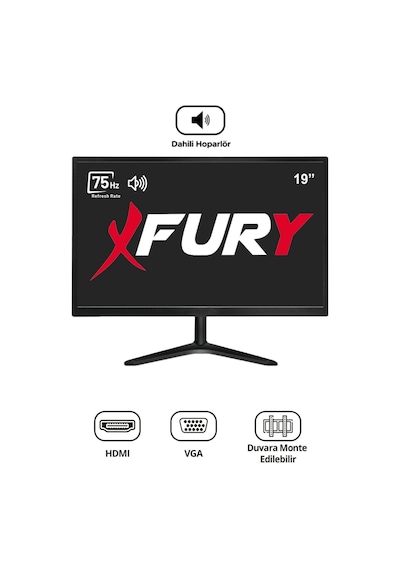 Fury 19" Geniş Ekran 75 Hz 5ms Dahili Hoparlör Vga,hdmı,ses Sesli Led Monitör