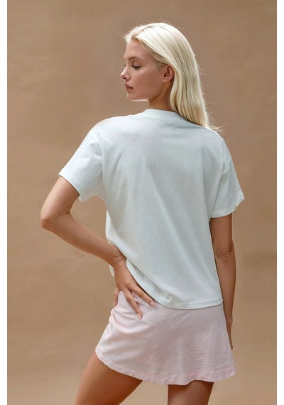 Hiccup Baskı Detaylı Regular Fit Bisiklet Yakalı %100 Pamuklu T-shirt Buz Mavi