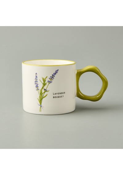 Kitchen Çiçek Desenli Kupa - Beyaz / Yeşil - 310 Ml Renkli
