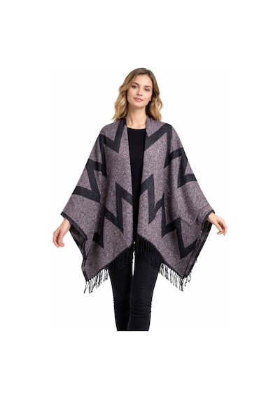 Aldaıyr Kadın Kışlık Çift Taraflı Panço Omuz 140x140 Çok Renkli5