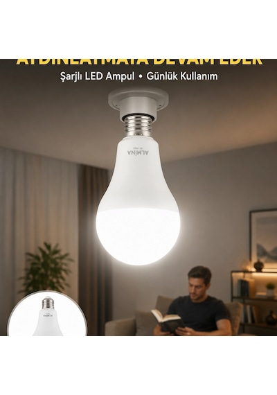 Acil Durumlar İçin Şarjlı Led Ampul 6400k Soğuk Beyaz 30 Watt Yeni Nesil