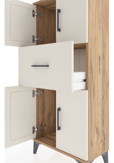 Hyperion Dolap Tek Raflı Tek Çekmeceli 4 Kapaklı 60x44x134 Ça... Çam