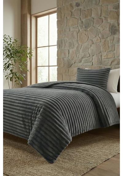 Soft Çizgi Tek Kişilik Yatak Örtüsü 180x240 Gri