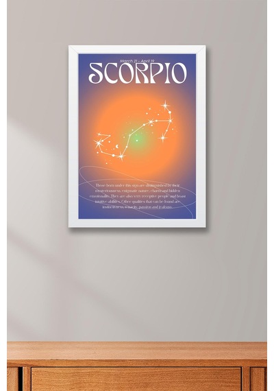 Scorpio Akrep Burcu Çerçeveli Tablo Aura Enerji Renkleri Astrolojik Takım Yıldızı Sembolü