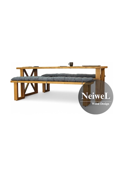 Neiwel Niel Doğal Ahşap Banklı Toplantı Masasıı x 120 x 220 Açık Ceviz