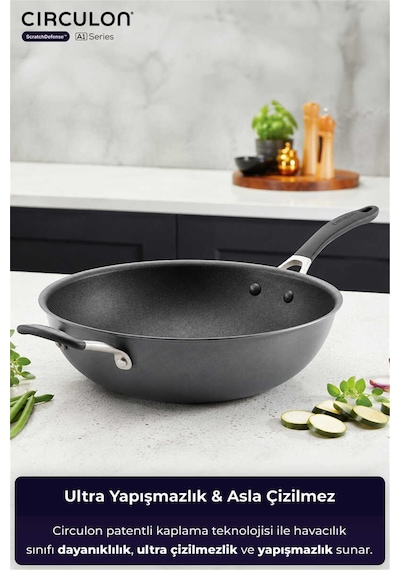 A1 Serisi Scratchdefense Çizilmez Yapışmaz Wok Tava - 34 Cm-7285 Siyah