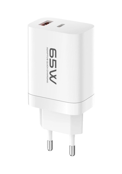 C99q 65w Pd Destekli Type-c Ve Usb Çift Çıkışlı Hızlı Şarj Adaptörü - Beyaz Renkli