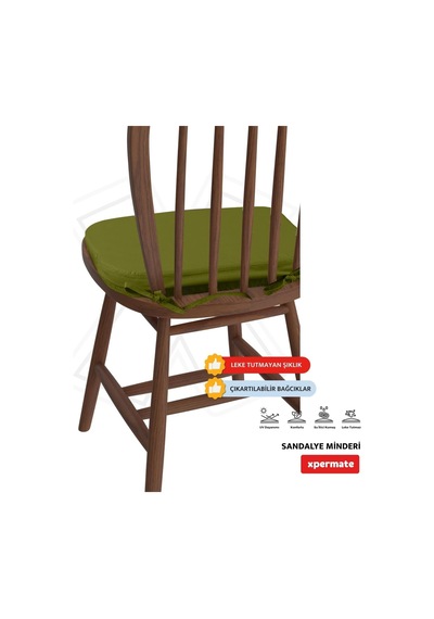 6'li Sandalye Minderi Seti Oval 42x42x5 Cm Standart Fit, Fermuarlı Yıkanabilir Kılıf, Bağcıklı Kaymaz, Leke Tutmaz Oturma Minderi Yeşil Çok Renkli