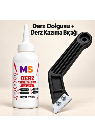 Beyaz Hazır Derz Arası Tamir Dolgusu 220 Gr + Derz Kazıyıcı Fayans Seramik Yenileyici Yenileme
