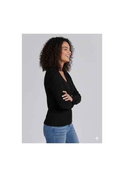 Youknitwear You Riviera %100 Pamuk V Yaka Kadın Kazak Siyah V