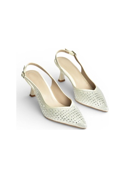 Fox Shoes Y676198104 Sedef Kumaş Taşlı Alçak Topuklu Kadın Abiye Ayakkabı