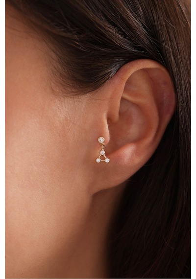 14 Ayar Altın 3 Taşlı Sallantılı Trian Tragus Küpe
