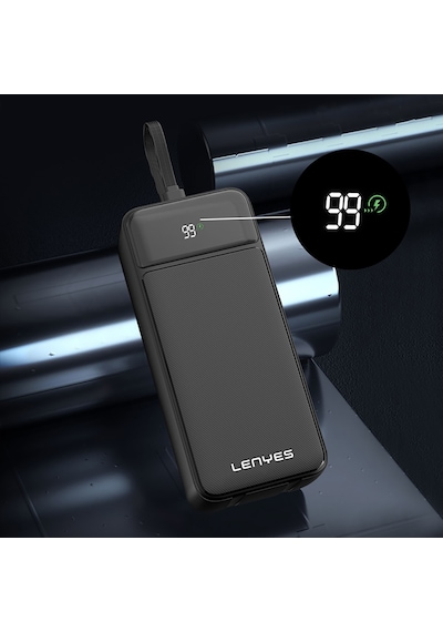 Lenyes PX355D 22.5 W 30.000 mAh Dijital LED Ekranlı Type-C ve Lightning Kablolu Powerbank