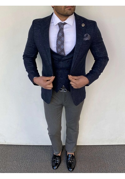 Modefendi Slim Fit İtalyan Kesim Ceket Yelek Lacivert