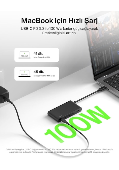 Belkin Usb-c Hub, 5 Portlu Hub, 4k Hdmı Görüntüleme, 60hz, 100w Güç Dağıtımı, 10 Gbps Hızlı Veri Aktarımı, Usb-c Çoklu Bağlantı Noktalı Adaptör