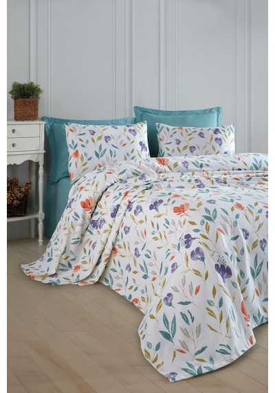 Doğal Pike Baskılı Tek Kişilik Floral Lila Lila