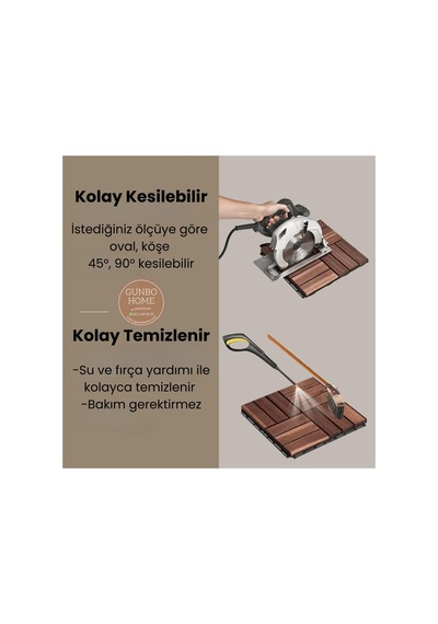 Runnen Akasya Ağacı Yer Karosu 9 Adet Bahçe Banyo Deck Ahşap Karo Masif Yer Döşemesi Balkon Deck