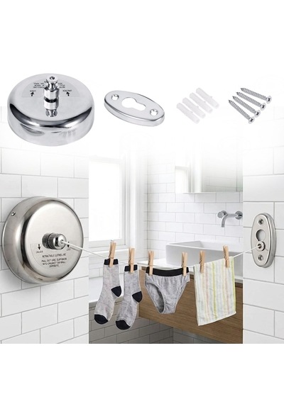 Go İthalat Paslanmaz Çelik Geri Çekilebilir Çamaşır İpi Duvar Tipi Duvara Monte Banyo,balkon,bahçe