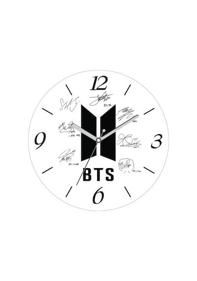 Bts Yedili İmzalı Çap 30cm Sessiz Akar Bombeli Gerçek Cam Duvar Saati Çok Renkli