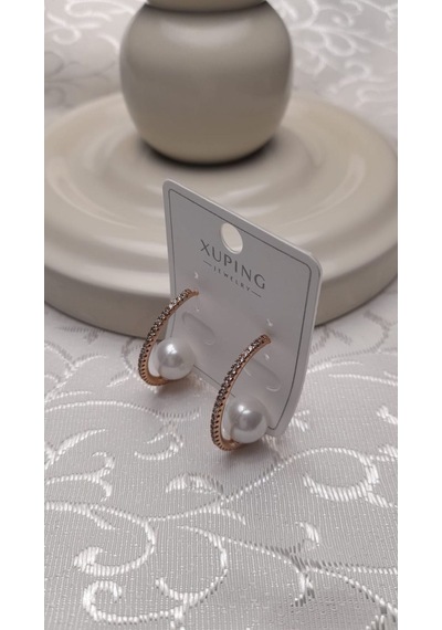 Uzel Xuping Küpe Çelik, Zirkon Taşlı, Yuvarlak Halka Küpe, Zarif Ilgi Çekici Şık Çelik Küpe Rose Gold