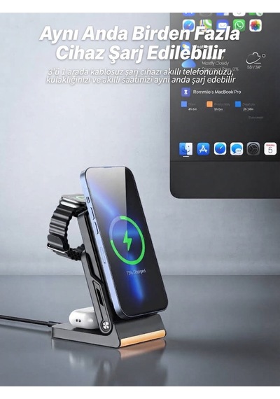Ven-dens Vd-pb080 10000 Mah 3 Ü 1 Arada Manyetik Powerbank, 23 W Toplam Çıkış, 15 W Kablosuz, Siyah