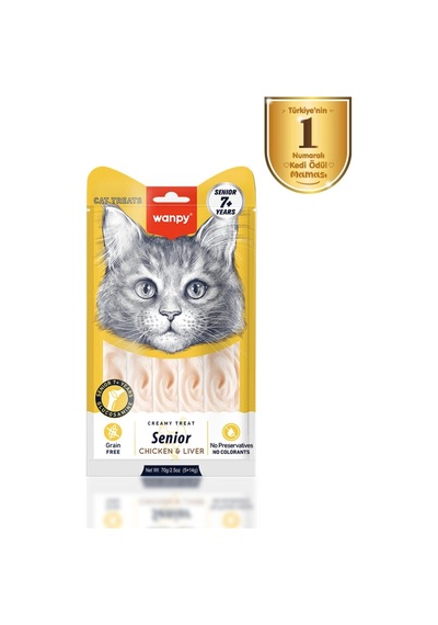 Wanpy Tavuklu Ve Ciğerli 5x14 Gr Krema Yaşlı Kedi Ödül Maması