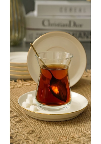 Heda Porselen Rüya Altın Yaldız Porselen Çay Tabağı Kırık Beyaz 12 CM 6'lı Kırık Beyaz
