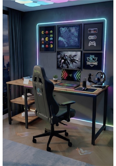 Reflekta Raflı Oyuncu Masası 60x160 Cm. Gaming Masa Demonte Atlantik Çam-siyah Reflekta Raflı Oyuncu Masası 60x160 Cm. Gaming Masa Demonte Atlantik Çam-siyah