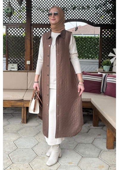 Rabia Şamlı Safir Kapitone Yelek Kahve Çok Renkli