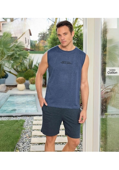 Pijamoni Erkek Bisiklet Yaka Kolsuz Şortlu Pijama Takımı 6180/8 - 1 Adet Mavi