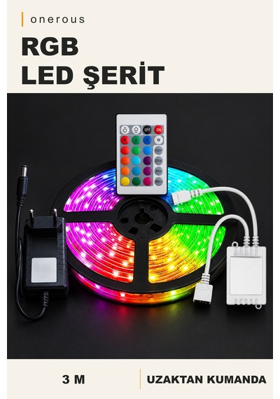 Onerous 3 M Rgb Led Led Işık, Uzaktan Kumandalı Çok Renkli