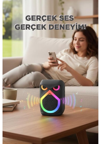 D80 Kablosuz Taşınabilir Hoparlör 12w Rgb Işıklı Kablosuz Mikrofonlu Usb, Fm Radyo