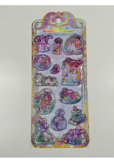 Sevimli Karakterler Temalı, Kabartmalı, 3d, Sulu, Simli Ve Boncuklu Sticker - Etiket Mor