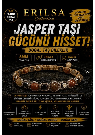 Sertifikalı Jasper Taşı Doğal Taş Bileklik 6 Mm Ayarlanabilir Uni