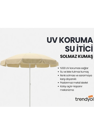 360 Dönebilen Plaj Şemsiyesi Uv Korumalı Su İtici Solmaz Kumaş 190 Gr Dokuma Polyester -krem