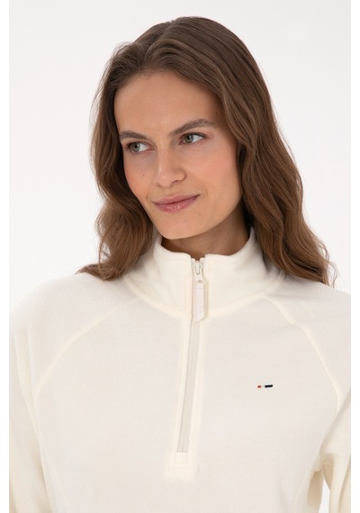 U.S. Polo Assn. Kadın Krem Fermuarlı Dik Yaka Polar Sweatshirt 50316714-VR256