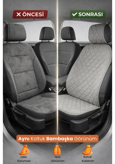 Oto Koltuk Kılıfı Tay Tüyü Tekli Ön Minder 4 Katmanlı Terletmez Airbag Uyumlu - Gri