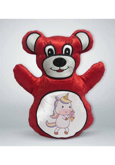 Bk Gift Unicorn Tasarımlı Kırmızı Ayıcık Yastık-1