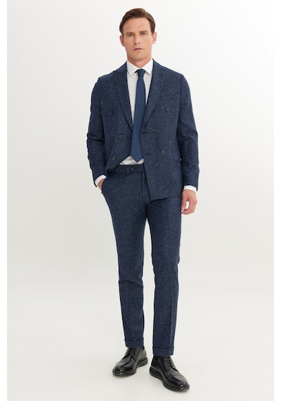 AC&Co / Altınyıldız Classics Erkek Lacı Slim Fit Dar Kesim Kırlangıç Yaka Desenli Takım Elbise Lacivert