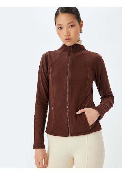 Koton Slim Fit Uzun Kollu Fermuarlı Dik Yaka Polar Hırka Kahverengi 5wak10137ek Kahve