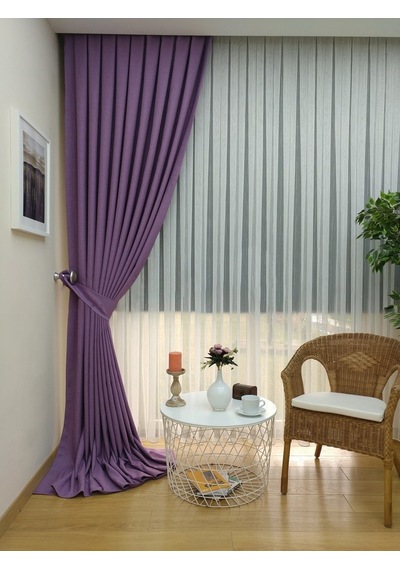 Evdepo Home Keten Koyu Lila Fon Perde Tek Kanat Lila