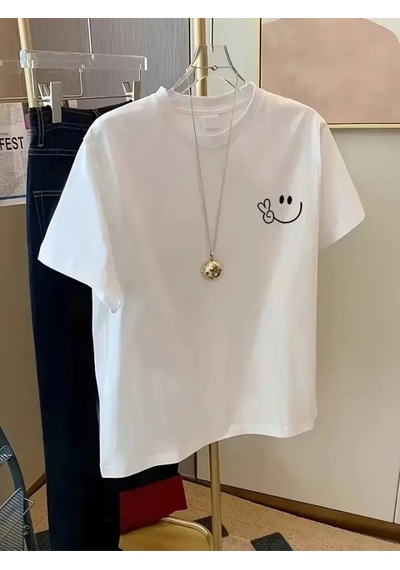 Modi Baskılı Oversize Bisiklet Yaka T-shirt - Beyaz - Mymg158821