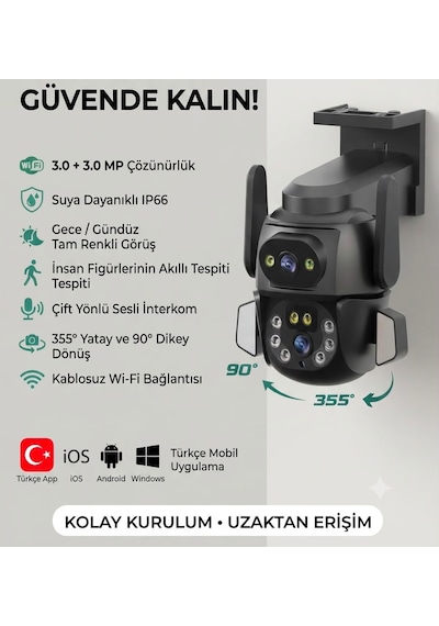 360 Hareketli Wifi Waterproof Akıllı Ip Güvenlik Kamerası Carecampro Uygulama Akıllı Ip Dış Mekan Kamerası