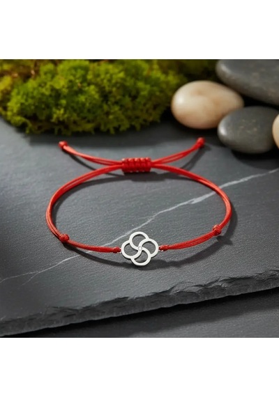 G&a Jewels - Yonca - 925 Ayar Gümüş 0.01ct Pırlanta Taşlı Kırmızı İpli Bileklik Gümüş - Kırmızı