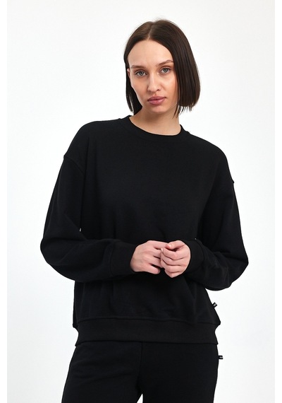 Odda Bisiklet Yaka İnce Sweatshirt Siyah